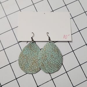 Handmade Turquoise And Gold Leather Earrings